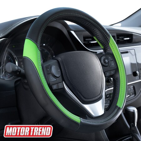 Motor Trend Two Tone Pu Steering Wheel Cover/Green SW-814-GN